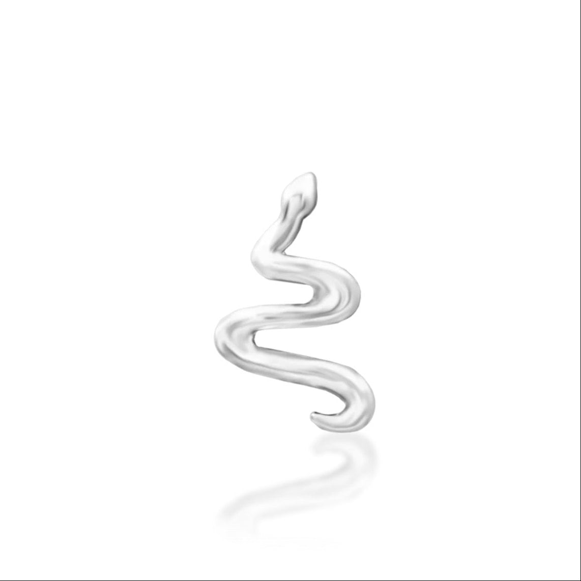 Junipurr Noodle snake helix earring with a slender sculpted form in solid white gold