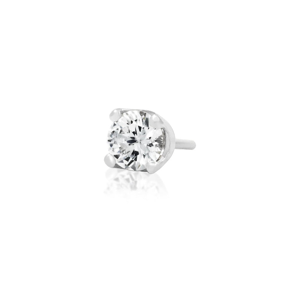 White gold solitaire helix earring with a round prong-set cubic zirconia