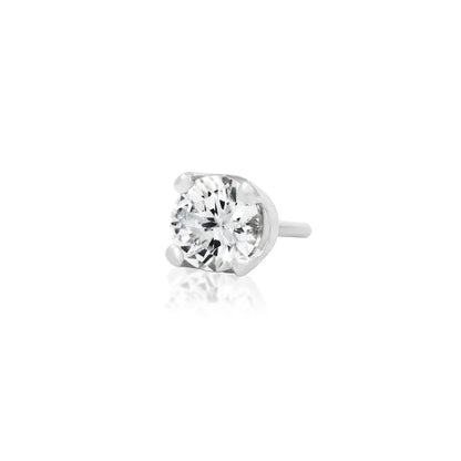 White gold solitaire helix earring with a round prong-set cubic zirconia
