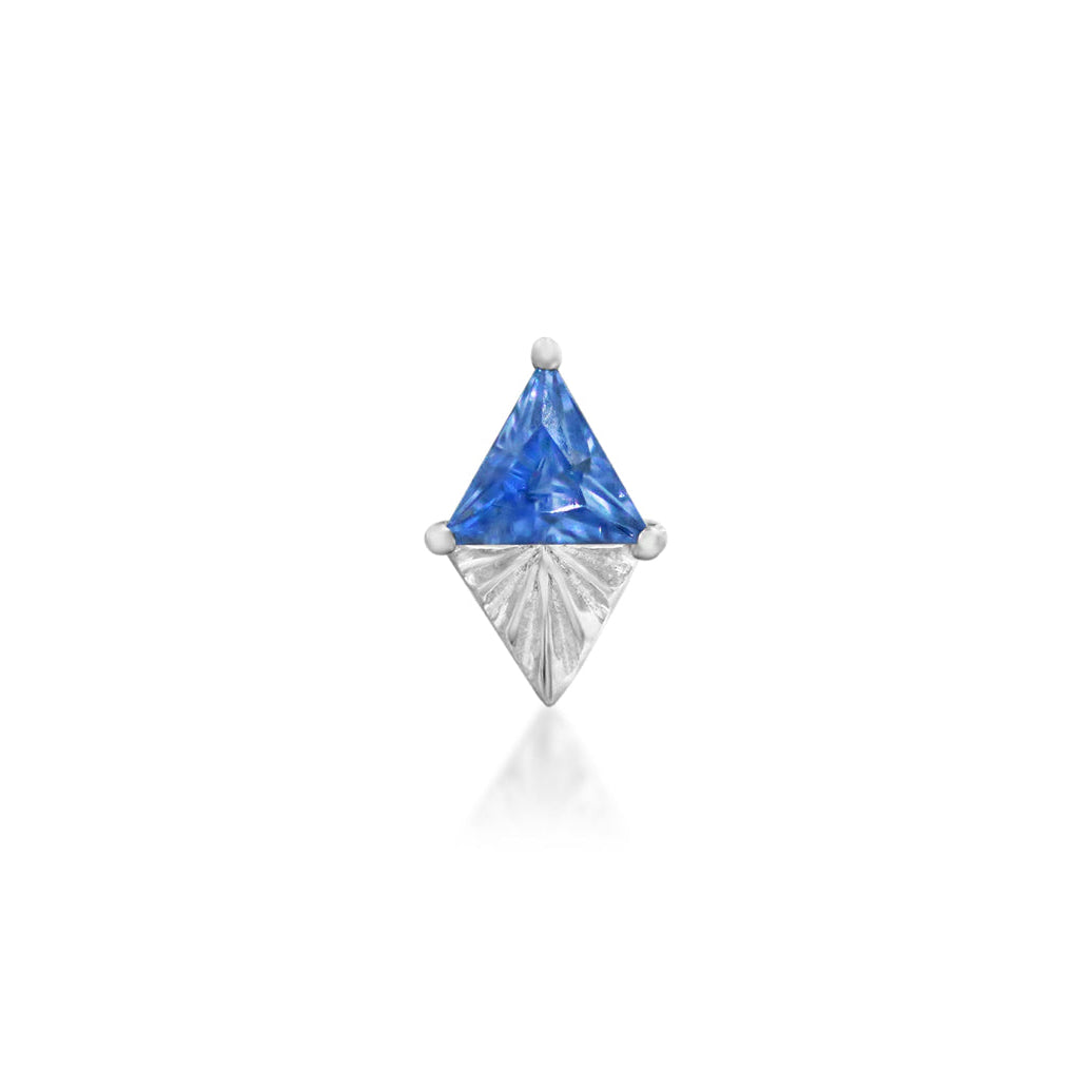 Junipurr Selene white gold flat earring featuring a geometric Light Tanzanite cubic zirconia