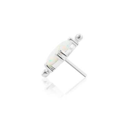 White gold tragus earring with a luminous faux opal and delicate bead embellishment
