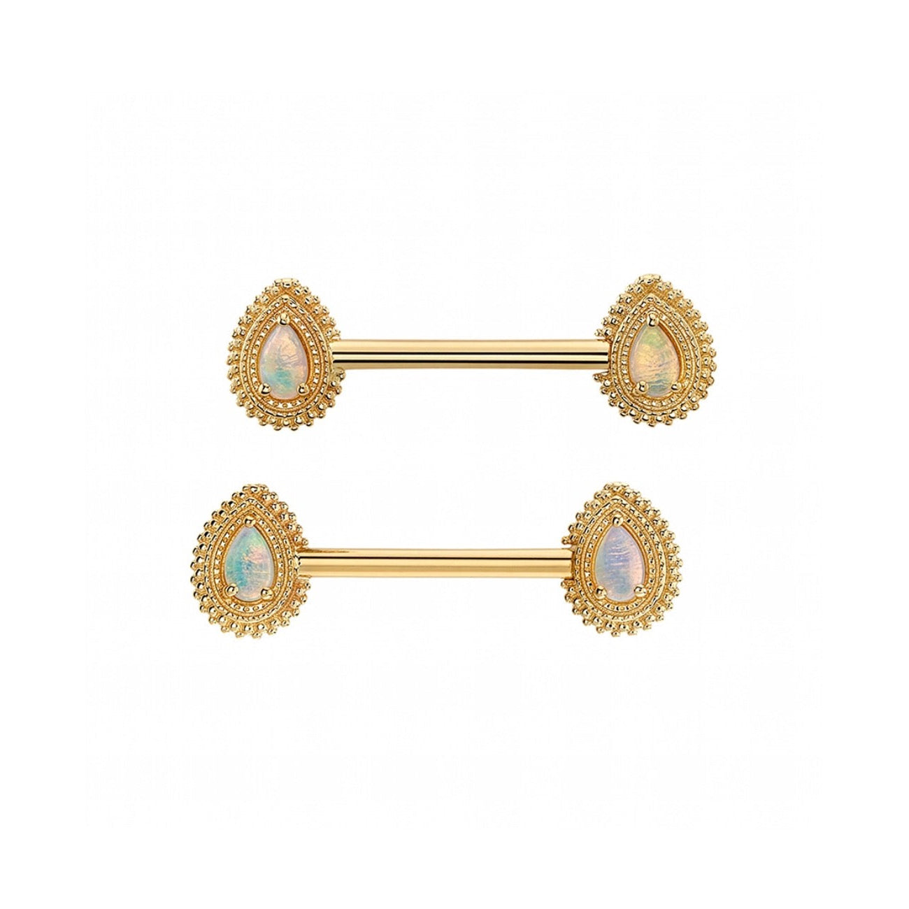 BVLA Afghan Pear yellow gold cartilage earring with White Opal pear gemstone and ornate gold detailing