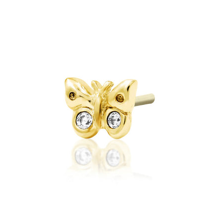 Yellow gold butterfly threadless end with a petite three-dimensional sculpted design.