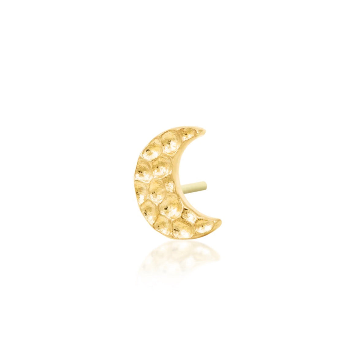     Textured yellow gold crescent moon helix stud with a hammered finish