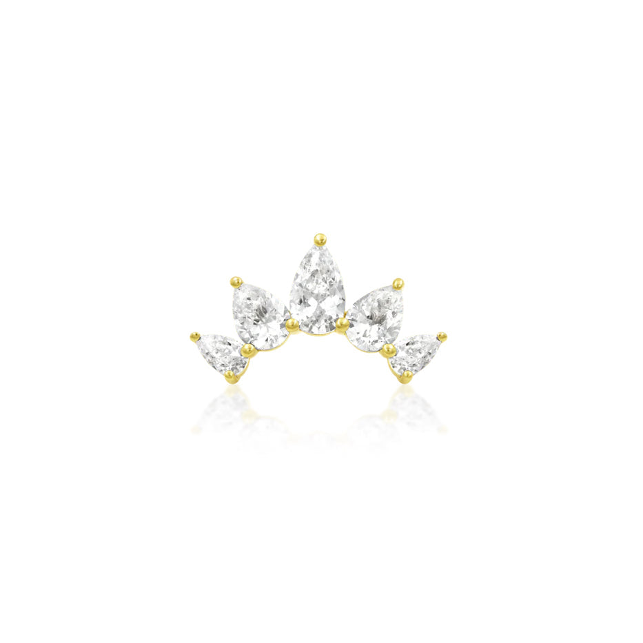 Yellow gold crown-inspired cartilage earring with five pear-cut white CZ stones