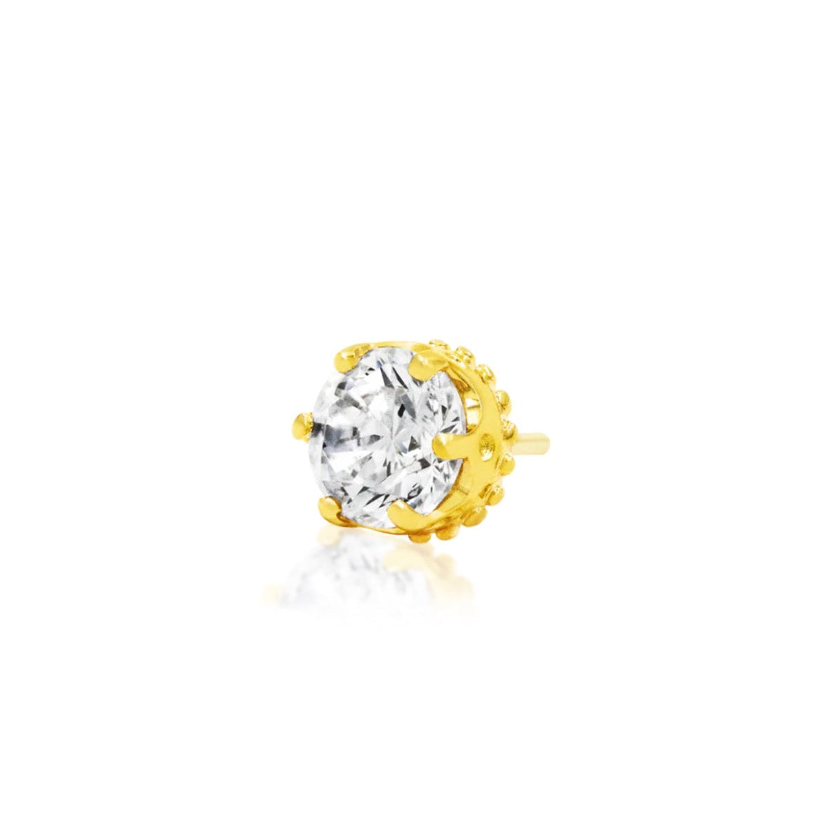 Yellow gold helix earring with a round white CZ in a six-prong crown setting