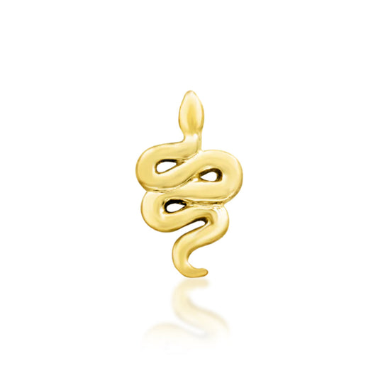Junipurr Hiss (Hammered) in solid 14k yellow gold, featuring a compact snake shape with a visibly textured surface.