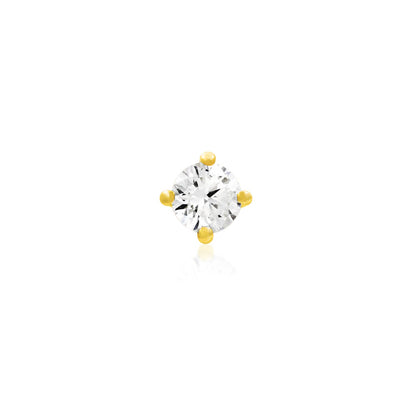 Junipurr 4 Prong-Set CZ Stone in yellow gold with one round 3mm cubic zirconia held in a four-prong setting.