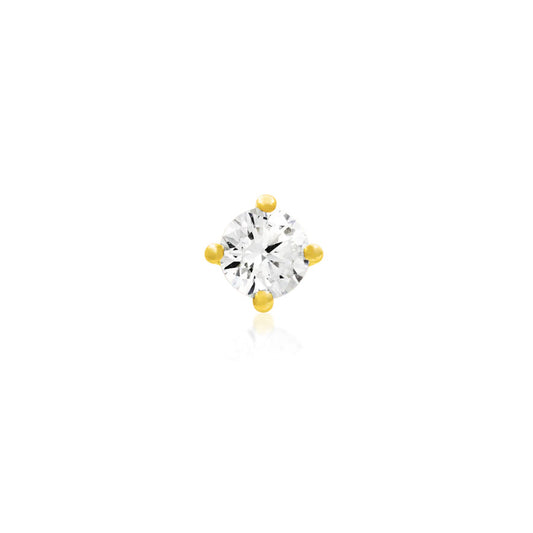 Junipurr 4 Prong-Set CZ Stone in yellow gold with one round 3mm cubic zirconia held in a four-prong setting.