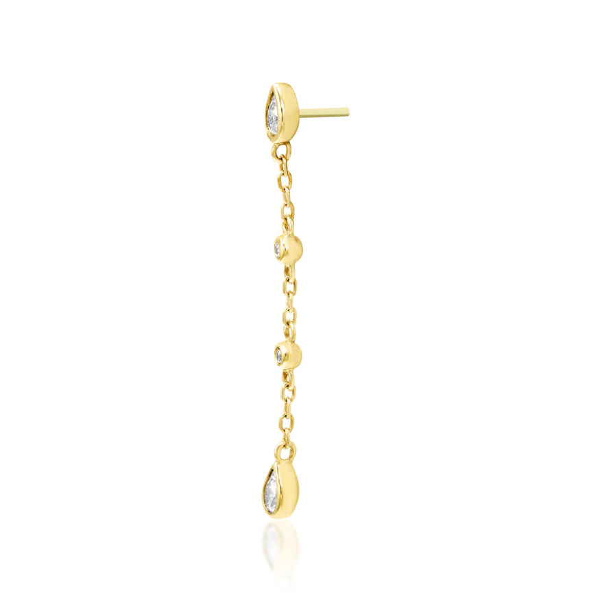     Yellow gold dangle earring with marquise CZ stones suspended from delicate chains