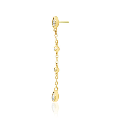     Yellow gold dangle earring with marquise CZ stones suspended from delicate chains