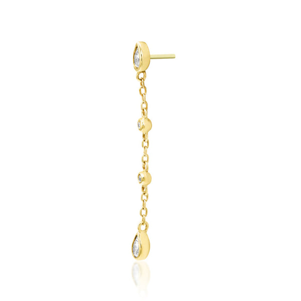     Yellow gold dangle earring with marquise CZ stones suspended from delicate chains
