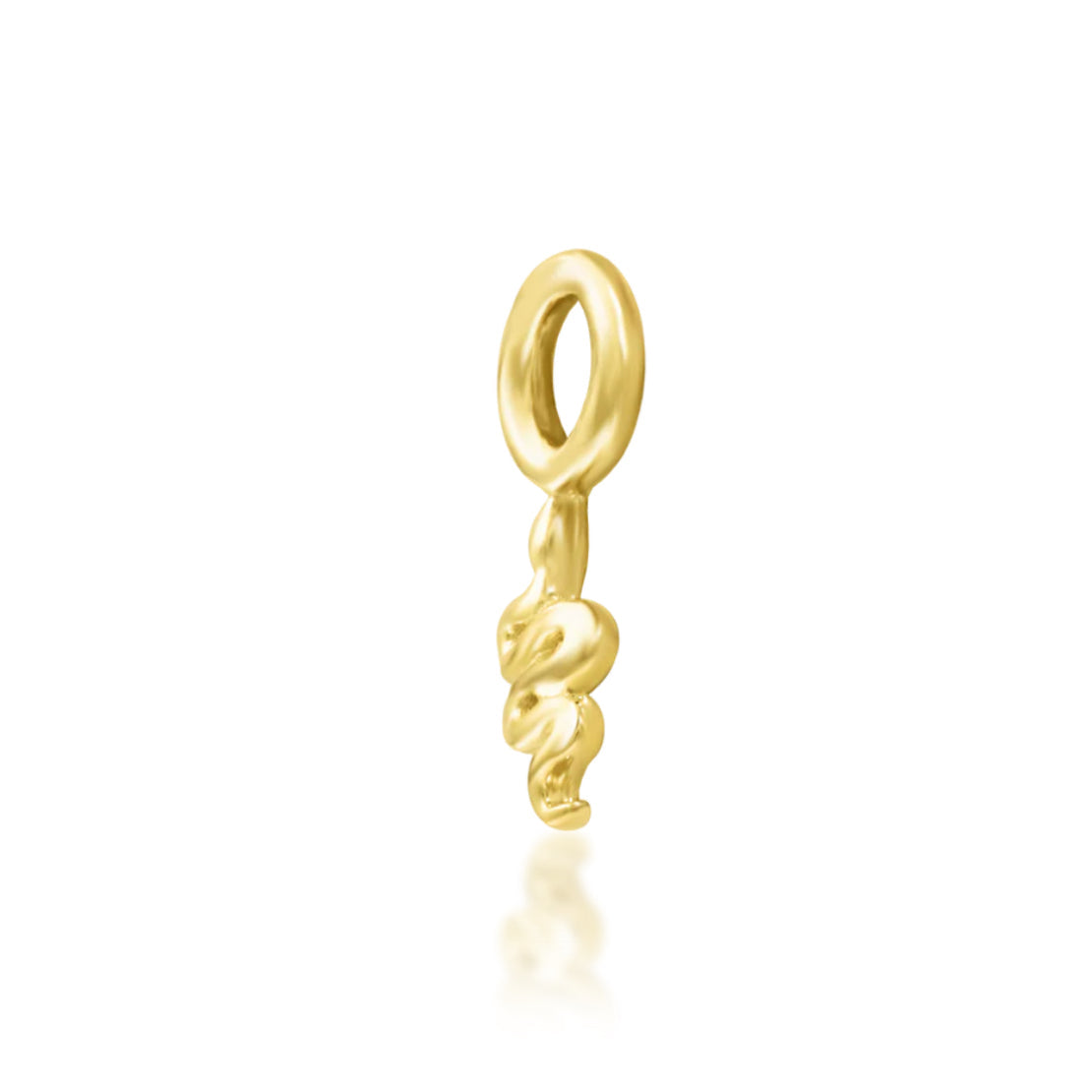 Solid yellow gold serpent charm designed to hang from a compatible earring hoop or ring