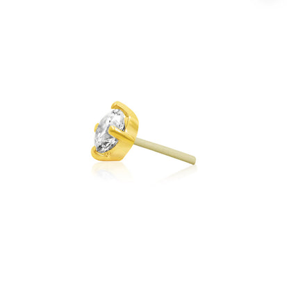 Solid 14k yellow gold piercing end featuring a single clear CZ stone and a compact rounded silhouette.