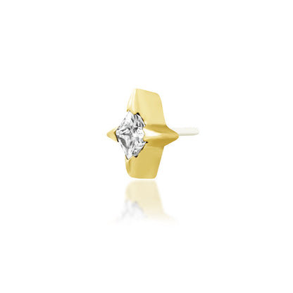 Four-point yellow gold cartilage earring with a princess-cut white cubic zirconia