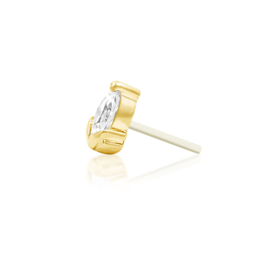 Yellow gold tragus earring set with a softly iridescent synthetic Moonstone