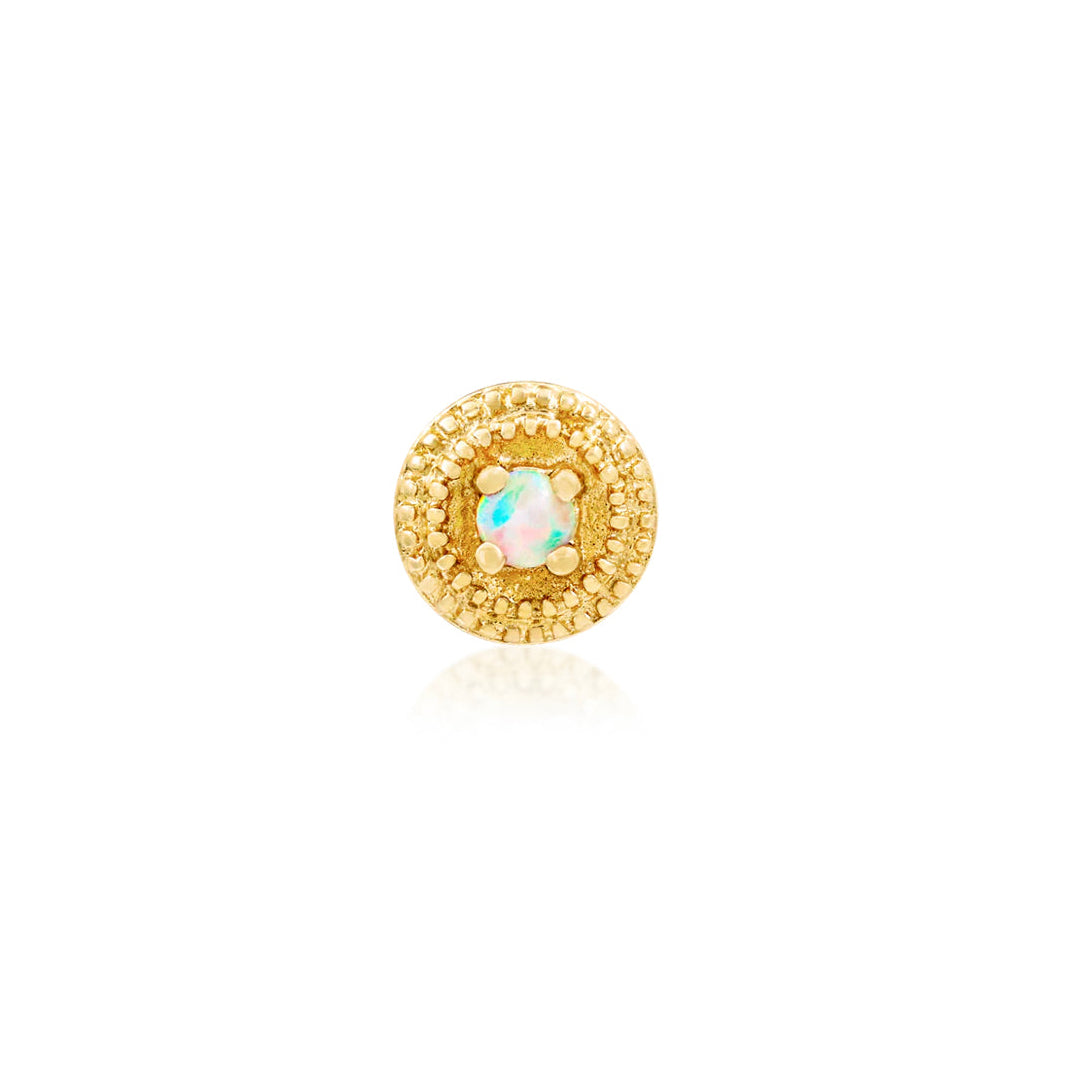 Junipurr Round Double Millgrain opal helix earring in solid 14k yellow gold