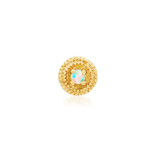 Junipurr Round Double Millgrain opal helix earring in solid 14k yellow gold