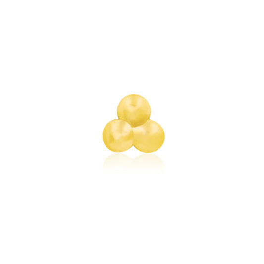 Junipurr Gold Tri-Bead nose stud in solid 14k yellow gold with three polished beads