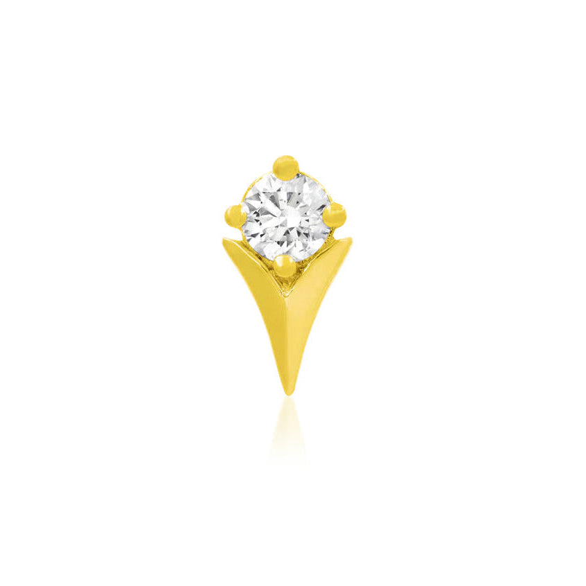 14k gold tulip cartilage earring in yellow gold with a brilliant 3mm clear cubic zirconia.