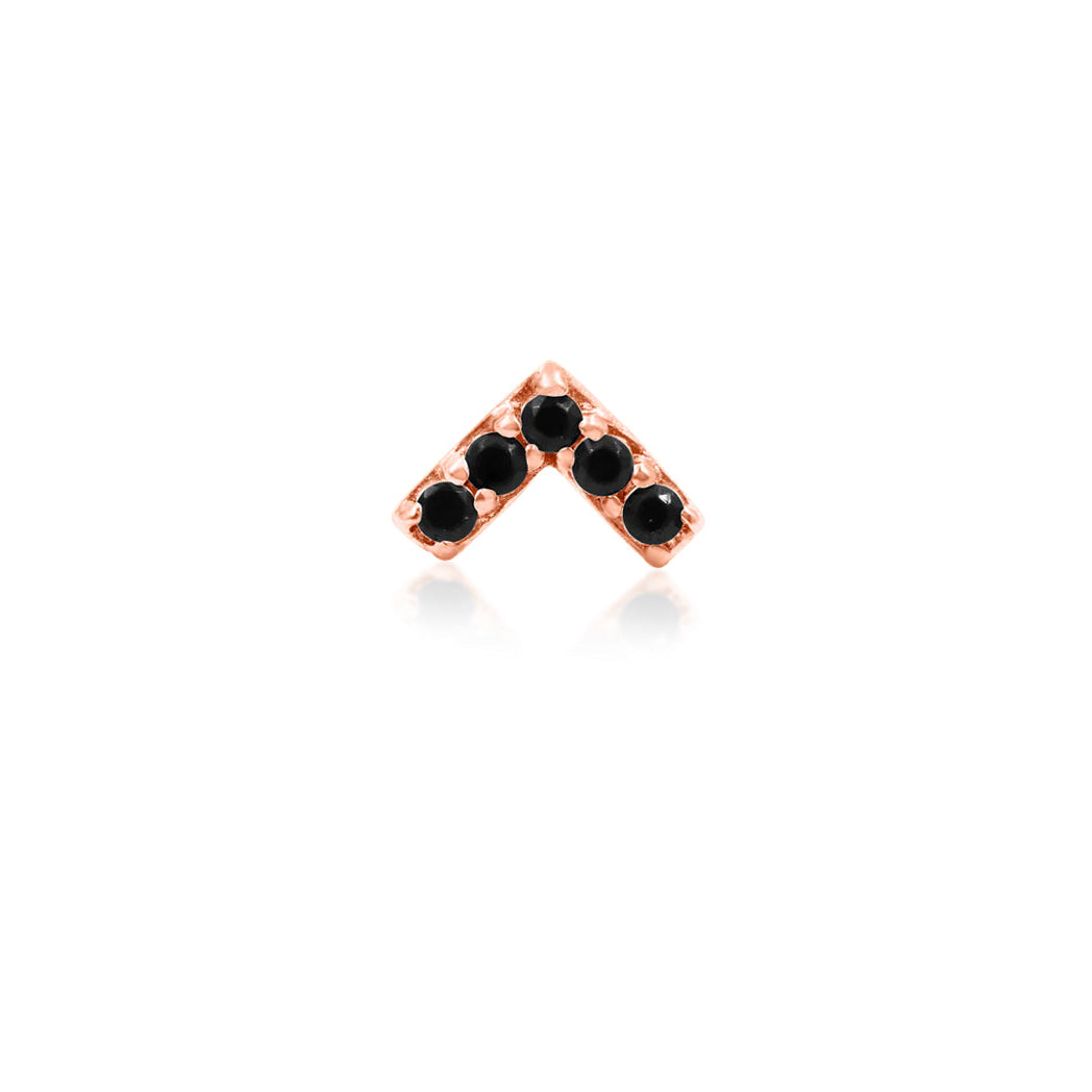 Junipurr Chevron Black CZ solid 14k rose gold threadless decorative end with black cubic zirconia gemstones, front view for curated ear jewellery