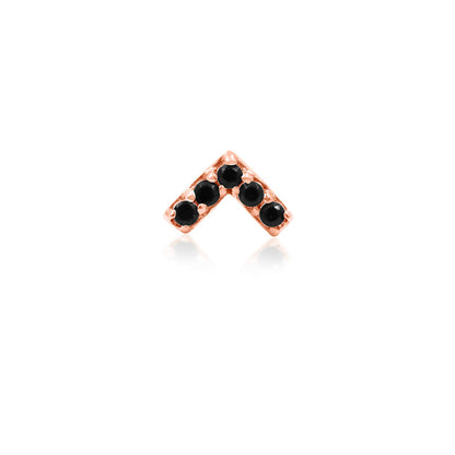 Junipurr Chevron Black CZ solid 14k rose gold threadless decorative end with black cubic zirconia gemstones, front view for curated ear jewellery