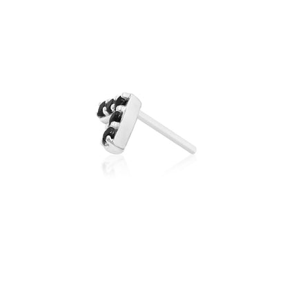 Junipurr Chevron Black CZ solid 14k white gold geometric threadless end angled view with contemporary black sparkle