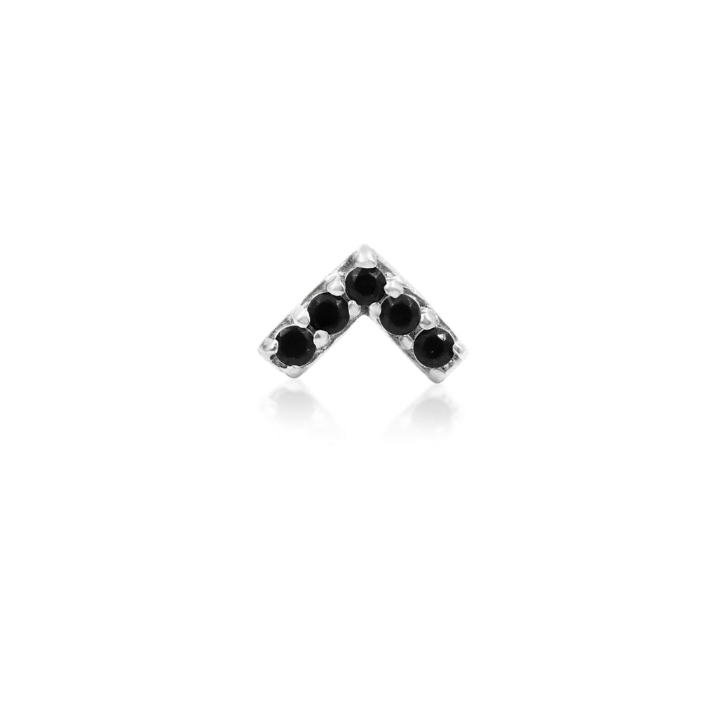 Junipurr Chevron Black CZ solid 14k white gold threadless decorative end with black cubic zirconia gemstones, front view for luxury piercing jewellery