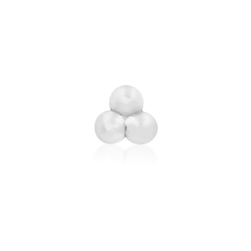 Junipurr Gold Tri-Bead solid 14k white gold threadless decorative end with polished bead cluster, front view for luxury piercing jewellery
