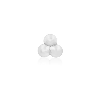 Junipurr Gold Tri-Bead solid 14k white gold threadless decorative end with polished bead cluster, front view for luxury piercing jewellery