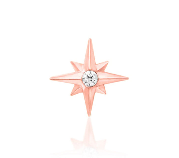 Rose gold white cz gemstone star angled view.