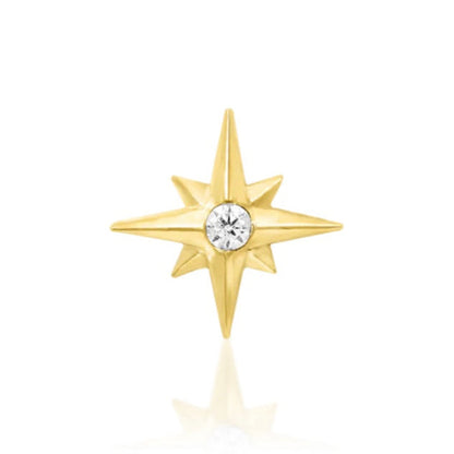 Junipurr Stella Star Threadless End in 14K yellow gold – intricate celestial star design, front view