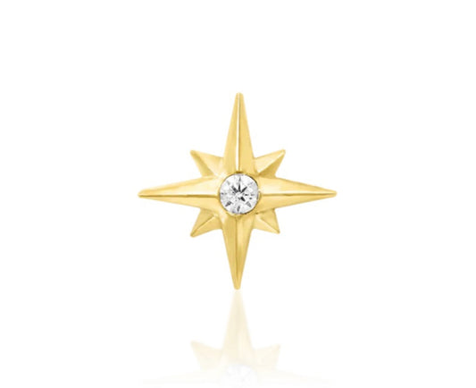 Junipurr Stella Star Threadless End in 14K yellow gold – intricate celestial star design, front view