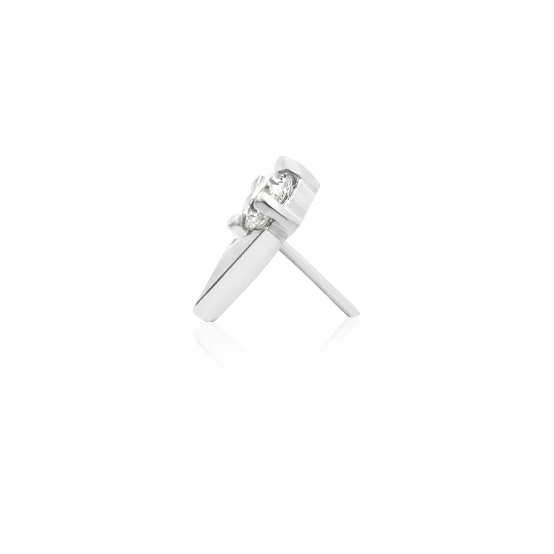 Junipurr Tulip solid 14k white gold floral threadless end angled view with elegant botanical styling
