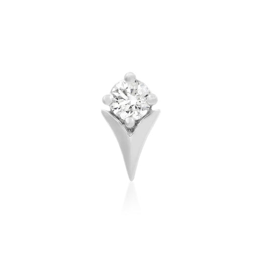 Junipurr Tulip solid 14k white gold threadless decorative end with white CZ gemstone and tulip design, front view for luxury piercing jewellery