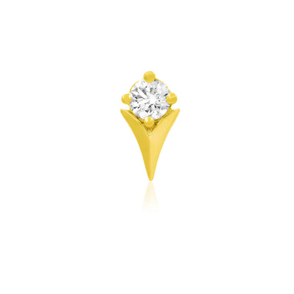 Junipurr Tulip solid 14k yellow gold threadless decorative end with white CZ gemstone and floral tulip design, front view for helix piercing jewellery