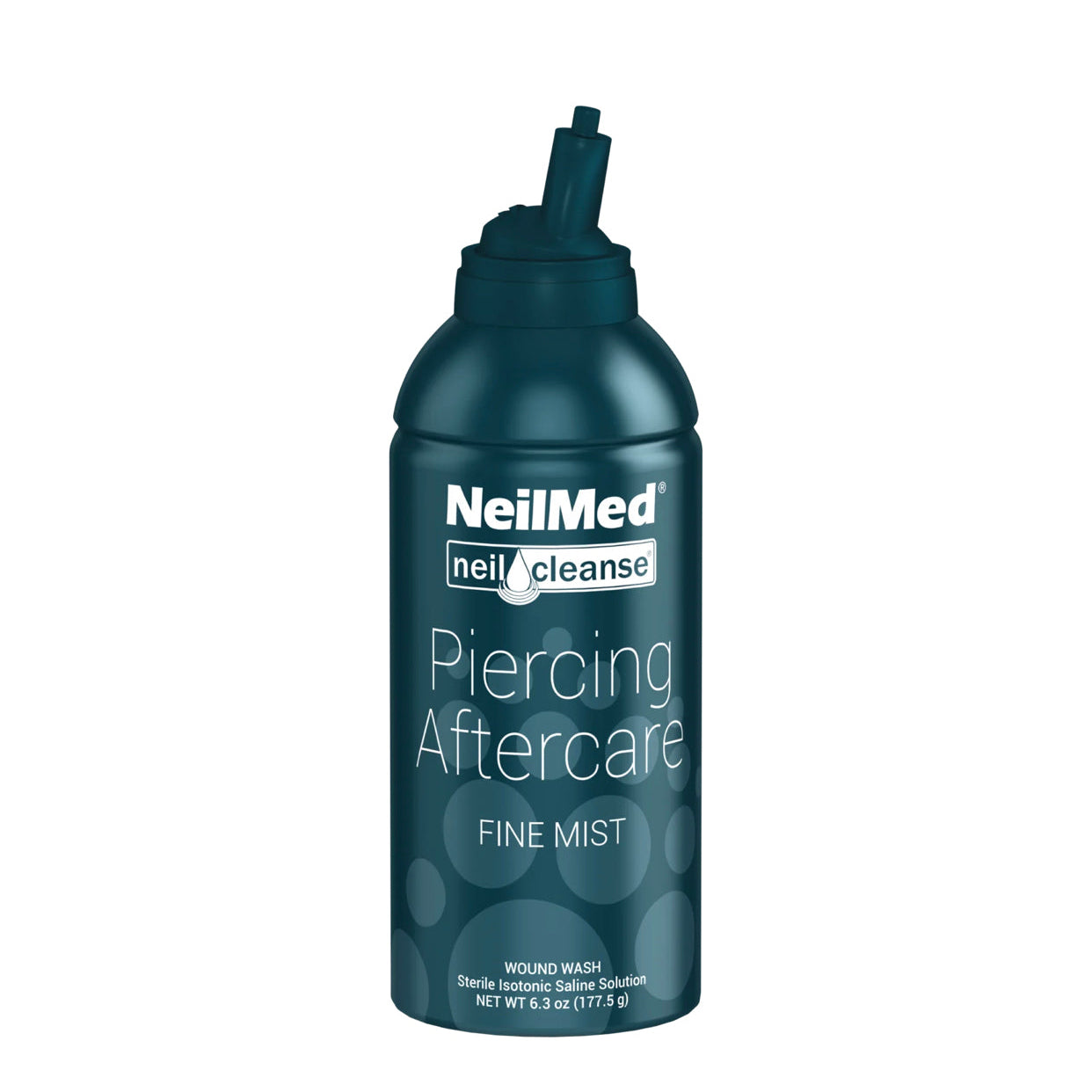 Front view of NeilMed piercing aftercare fine mist saline spray 177ml bottle