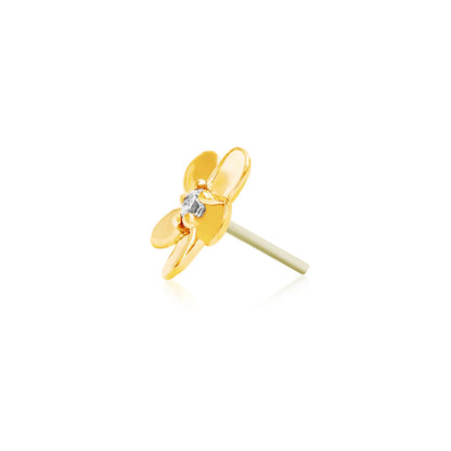 Botanical conch earring in solid yellow gold with a sparkling cubic zirconia centre