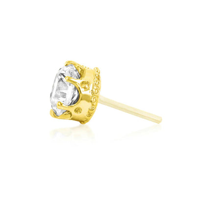 Classic solid yellow gold conch stud with a brilliant round cubic zirconia