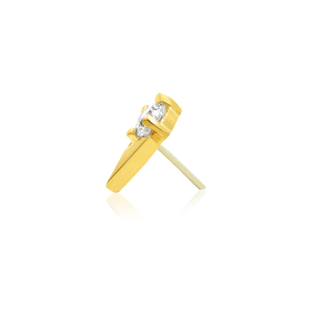 Cubic zirconia flower earring in 14k yellow gold with a single bright stone set into a floral tulip shape.