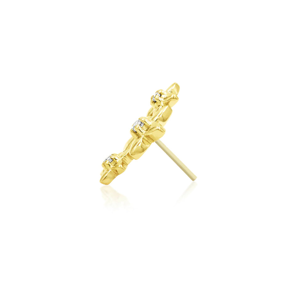CZ flower helix earring in solid yellow gold with bright gemstone accents through a floral garland.
