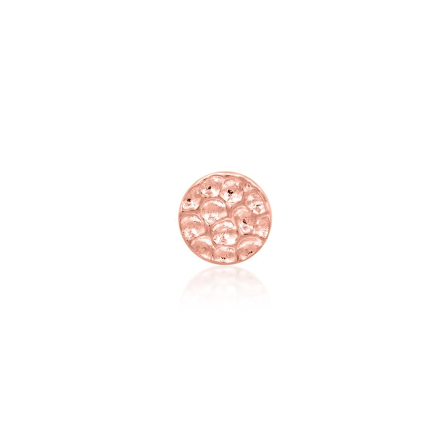 Junipurr Hammered Disk helix stud in solid rose gold with a softly textured face
