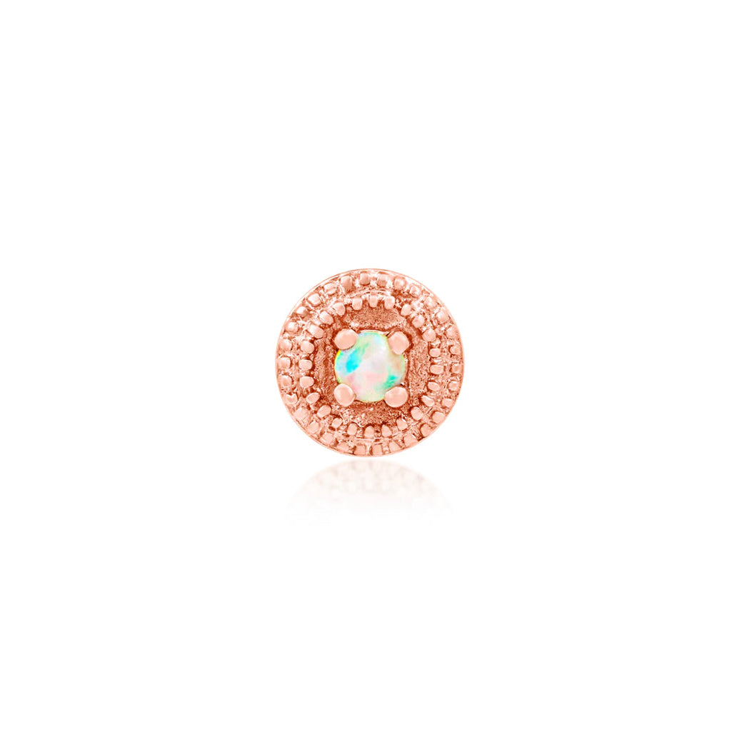 Junipurr opal helix earring with double millgrain detailing in solid rose gold