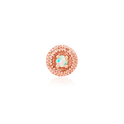 Junipurr opal helix earring with double millgrain detailing in solid rose gold