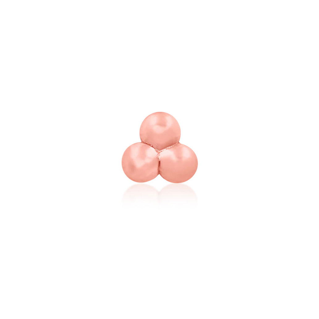 Junipurr Gold Tri-Bead nose stud in solid 14k rose gold