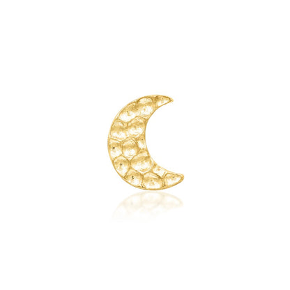 Solid gold hammered moon earring in 14k yellow gold, featuring Junipurr’s textured crescent design.