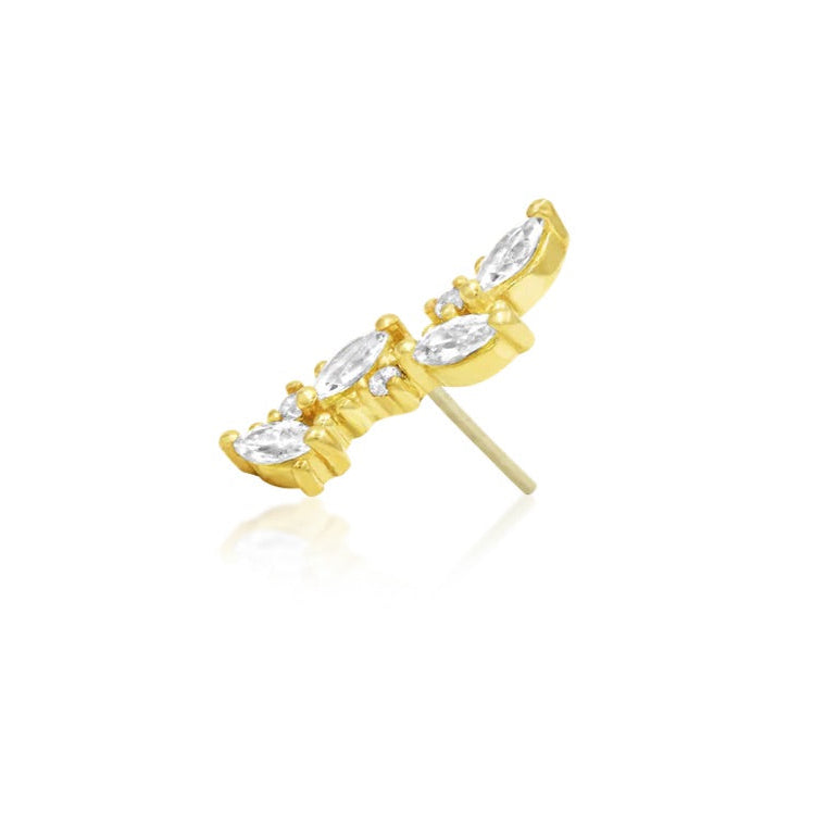 Statement helix earring in solid yellow gold, featuring Junipurr Andreia’s 12mm floral gemstone silhouette.