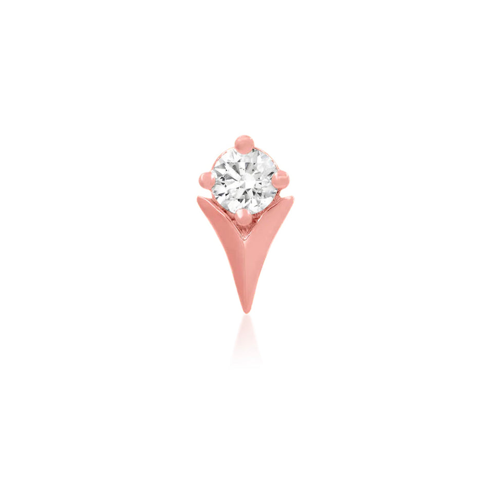 Tulip nose stud top in solid 14k rose gold with a clear 3mm cubic zirconia floral accent.