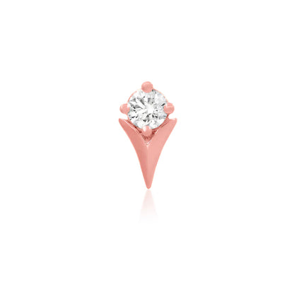 Tulip nose stud top in solid 14k rose gold with a clear 3mm cubic zirconia floral accent.
