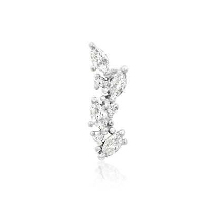 White CZ cartilage jewellery in 14k white gold with alternating marquise and round-cut stones.